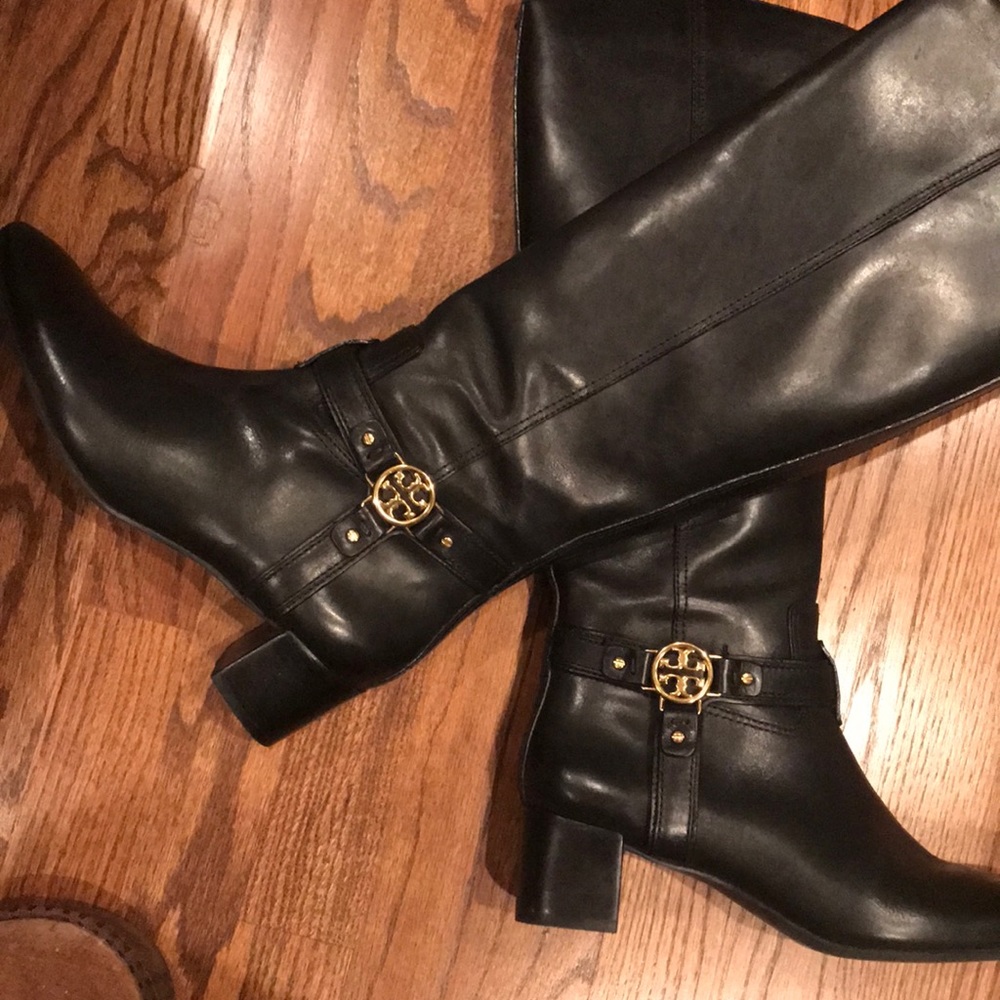 Tory Burch black leather zip boots